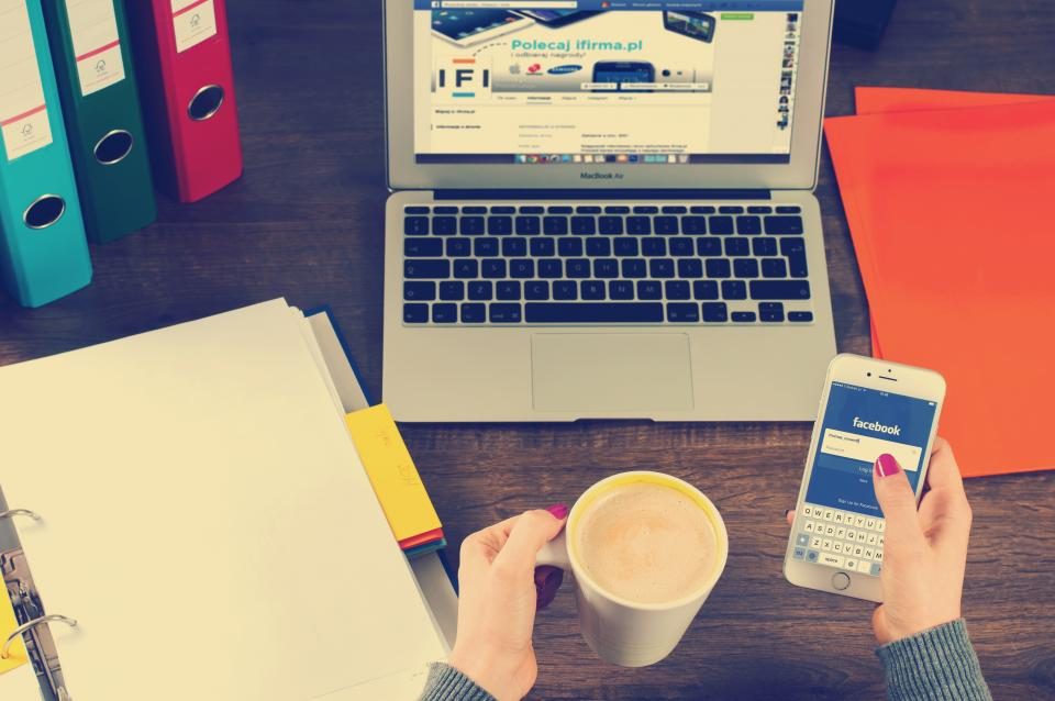 Laptop and mobile devices on a clean desk